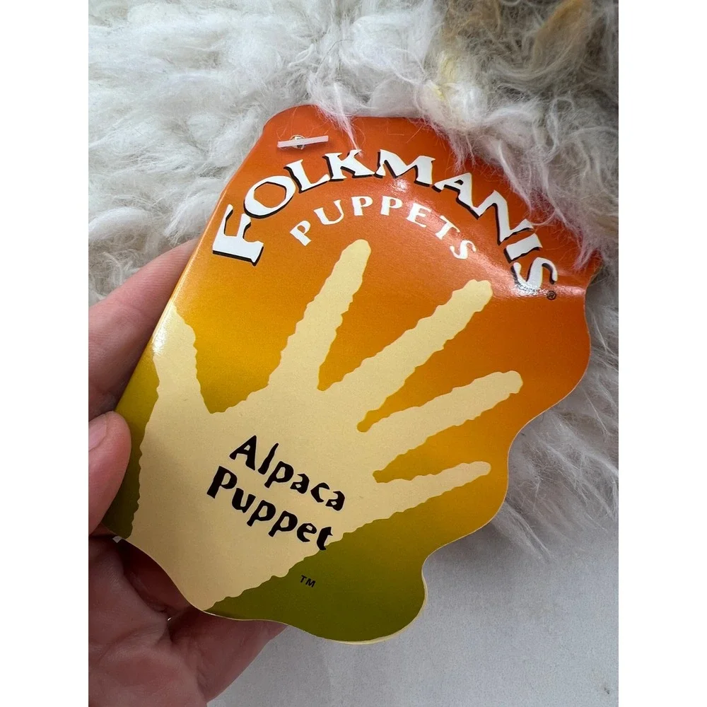 Folkmanis Alpaca Hand Puppet Plush White Brown Shaggy Faux Fur Realistic 2953